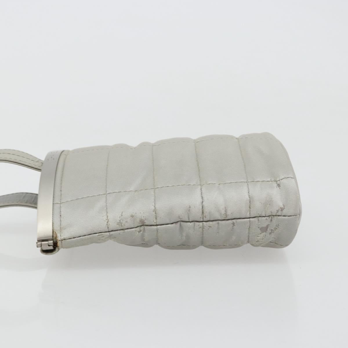 CHANEL Choco Bar Hand Pouch Nylon Silver CC Auth bs35353
