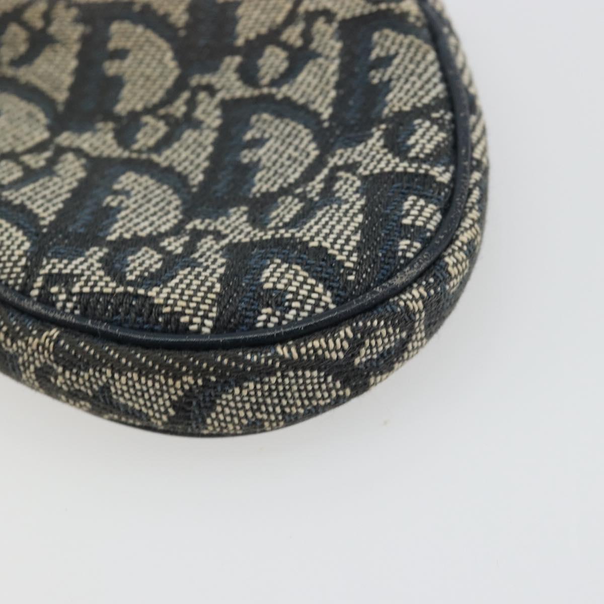 Christian Dior Trotter Canvas Saddle Coin Purse Navy Gold Auth bs35356