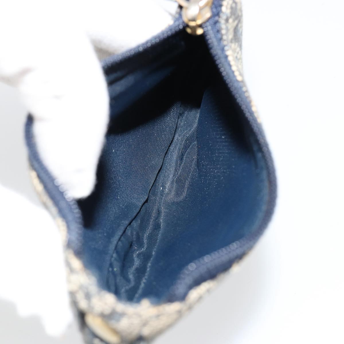 Christian Dior Trotter Canvas Saddle Coin Purse Navy Gold Auth bs35356