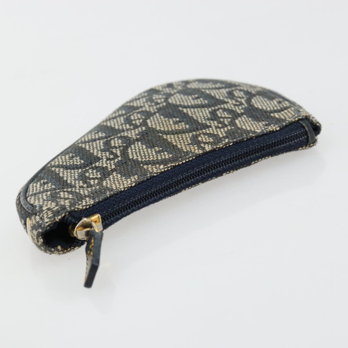 Christian Dior Trotter Canvas Saddle Coin Purse Navy Gold Auth bs35356