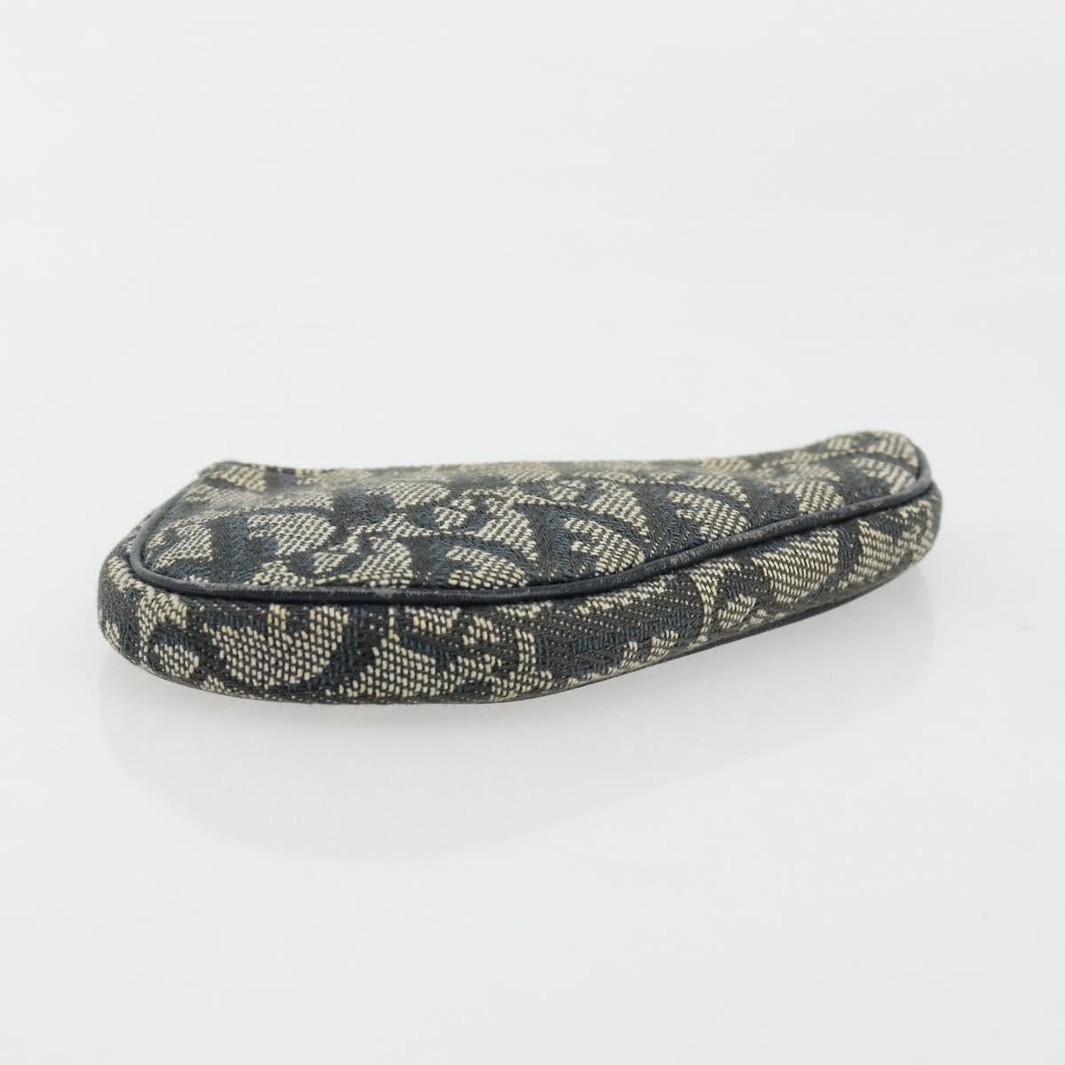 Christian Dior Trotter Canvas Saddle Coin Purse Navy Gold Auth bs35356