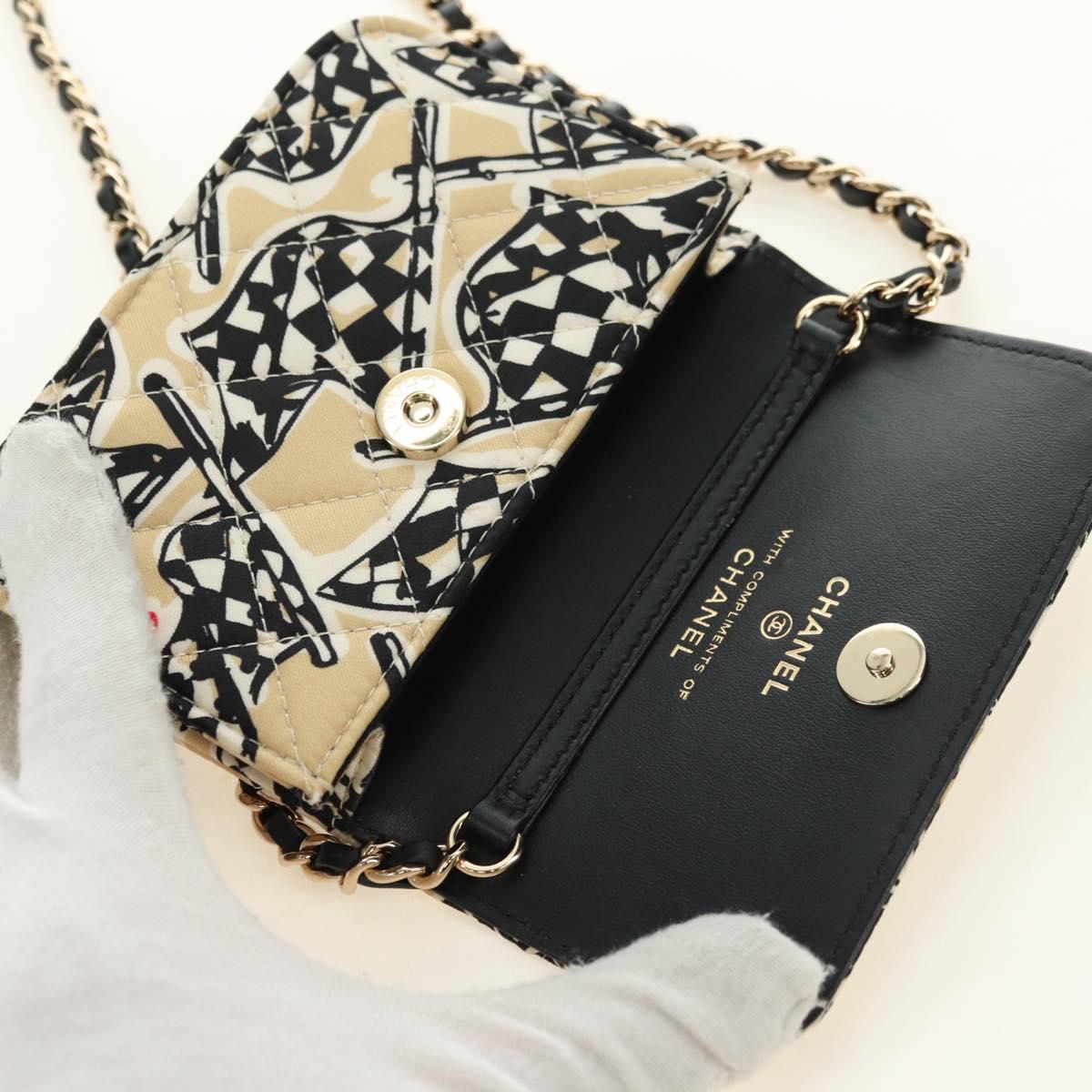 CHANEL Matelasse Chain Shoulder Pouch Nylon Beige Gold CC Auth bs35360SAM