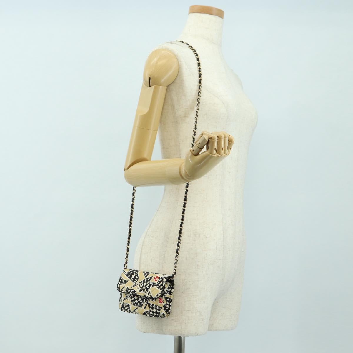 CHANEL Matelasse Chain Shoulder Pouch Nylon Beige Gold CC Auth bs35360SAM