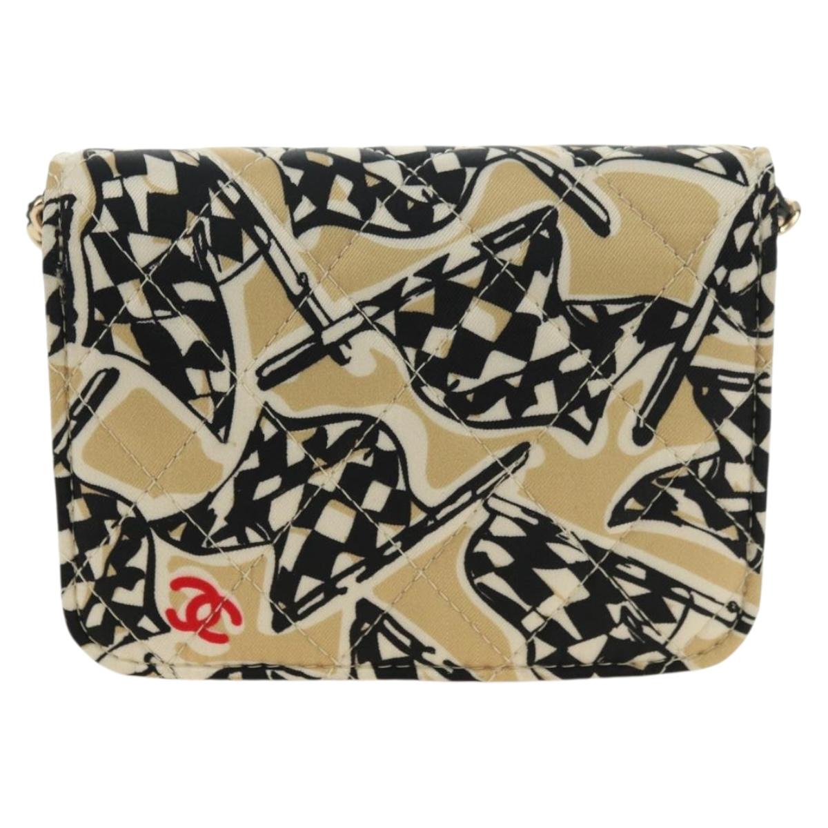 CHANEL Matelasse Chain Shoulder Pouch Nylon Beige Gold CC Auth bs35360SAM