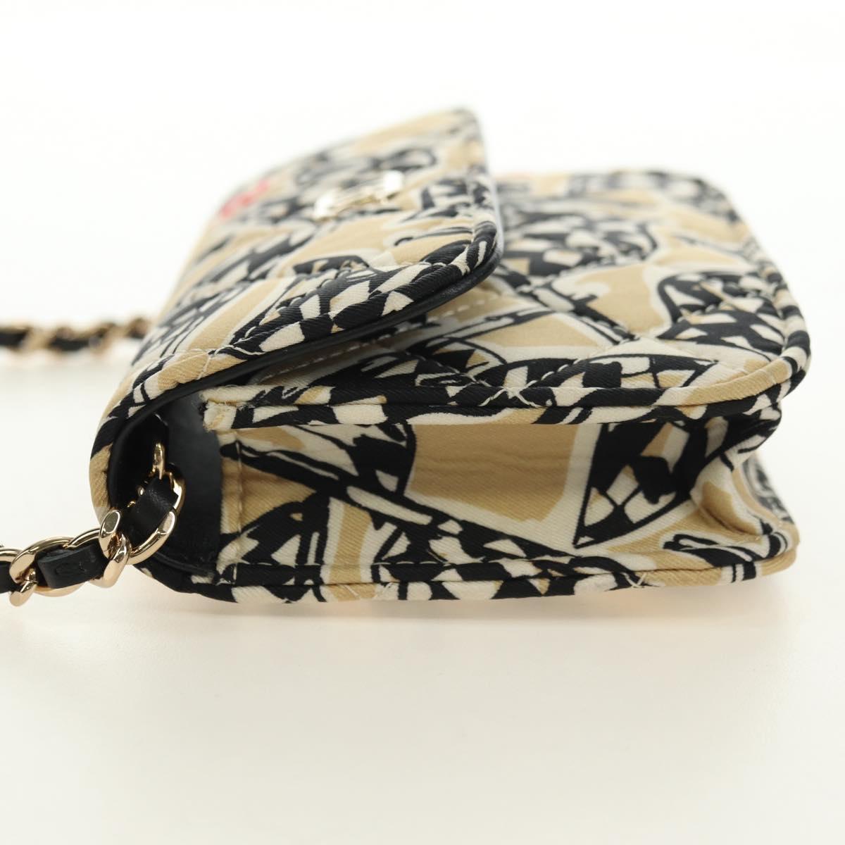 CHANEL Matelasse Chain Shoulder Pouch Nylon Beige Gold CC Auth bs35360SAM