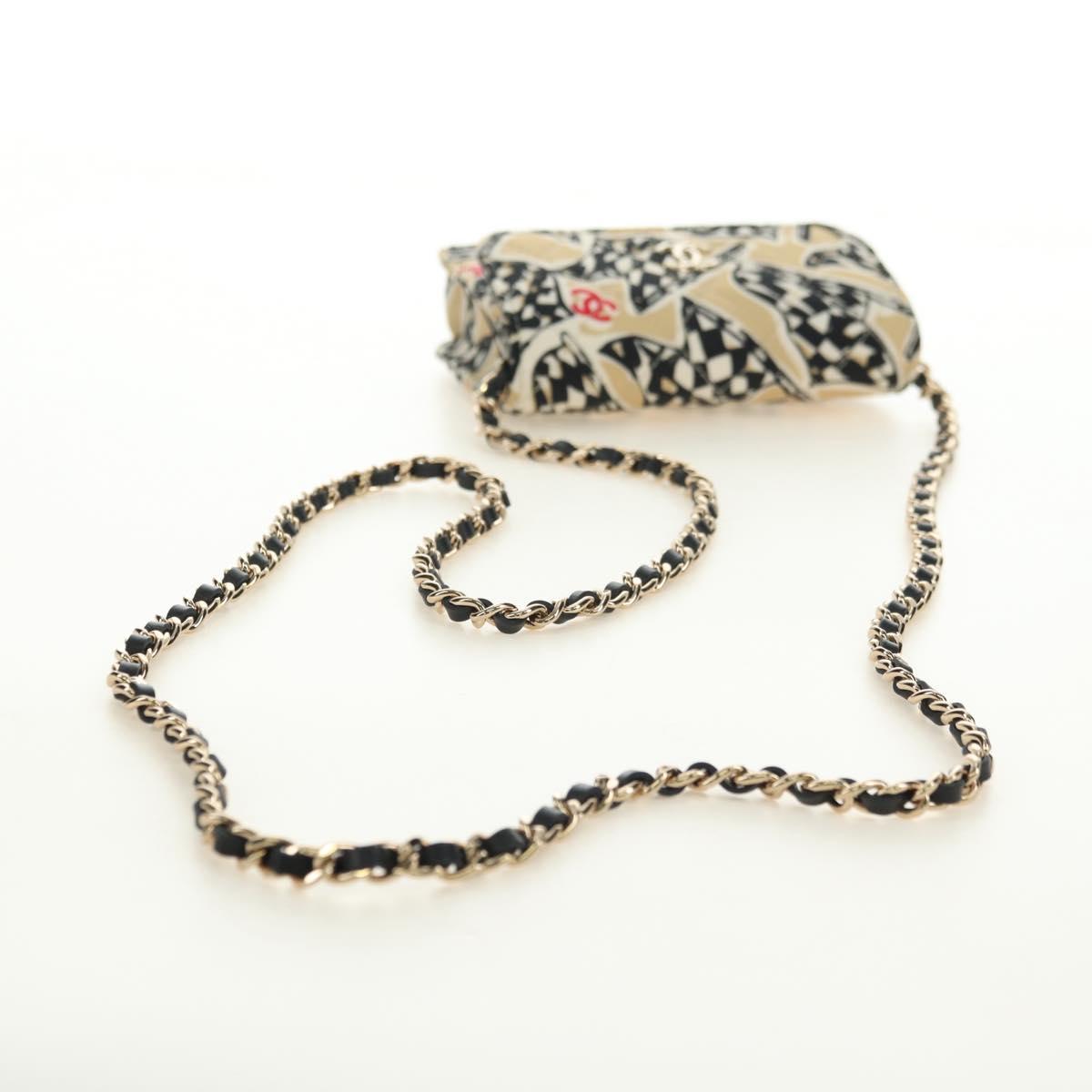 CHANEL Matelasse Chain Shoulder Pouch Nylon Beige Gold CC Auth bs35360SAM
