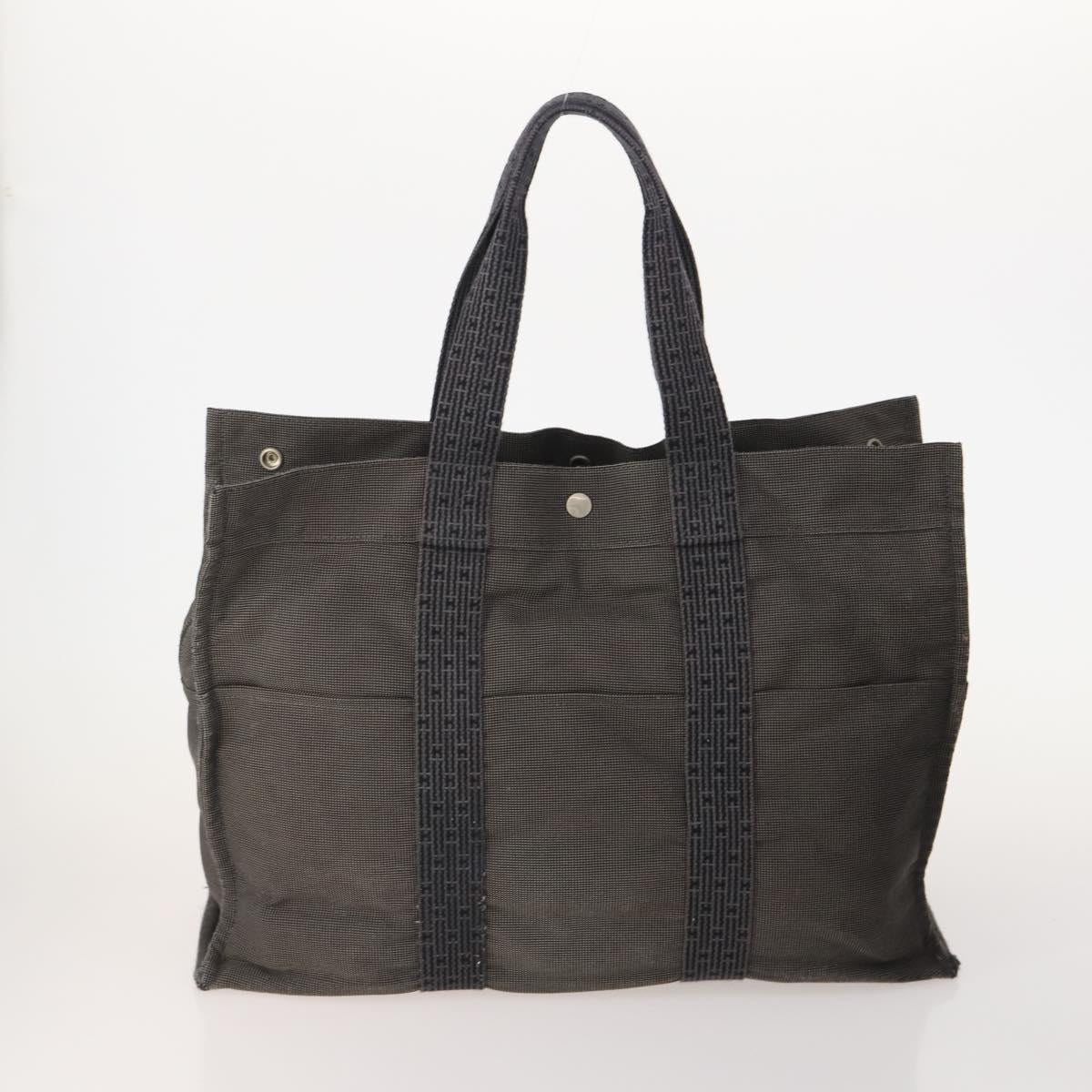 HERMES Hand Bag Canvas 3 Set Gray Black Brown Auth bs35362