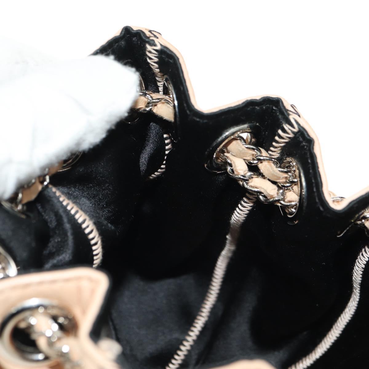 CHANEL Chain Purse Hand Bag Lamb Skin Beige Silver CC Auth bs35366V