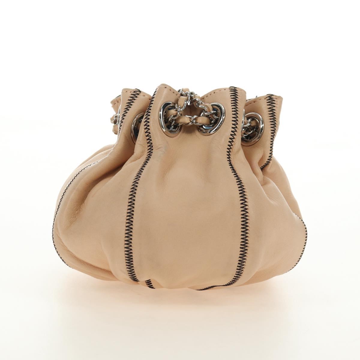 CHANEL Chain Purse Hand Bag Lamb Skin Beige Silver CC Auth bs35366V