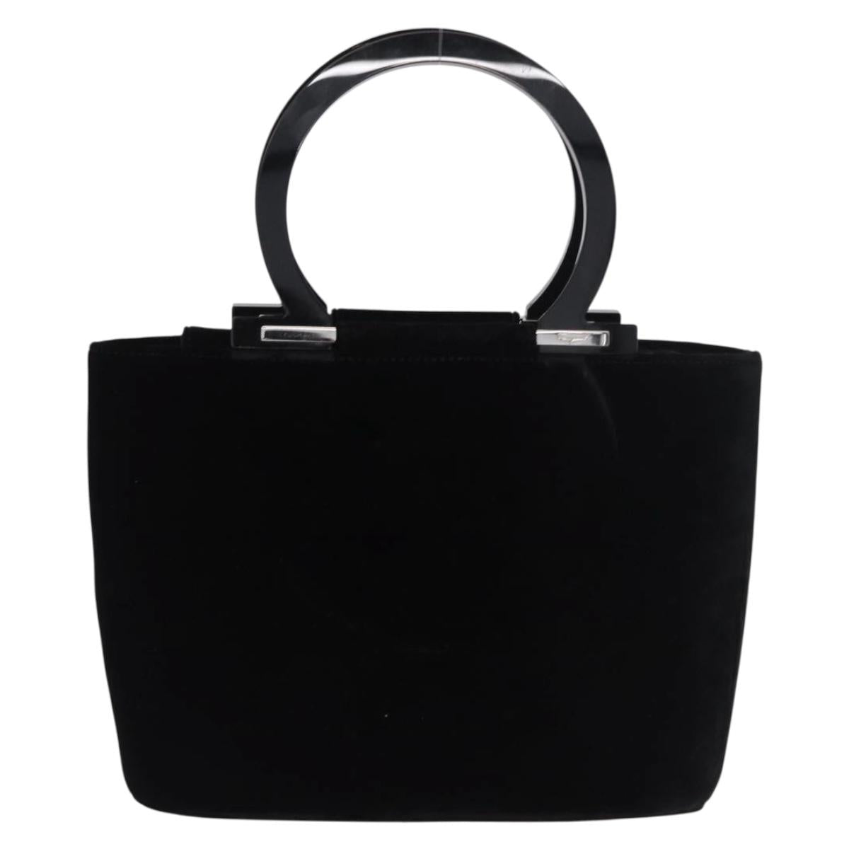 Salvatore Ferragamo Beads Hand Bag Velor Black Silver Auth bs35367A
