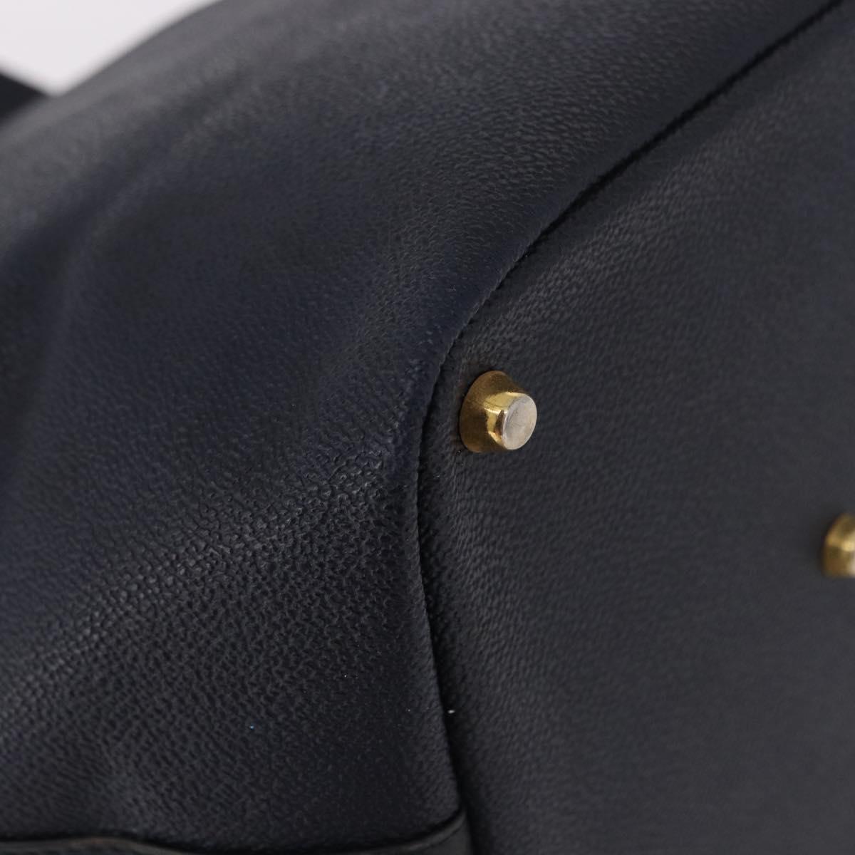 VERSACE Hand Bag Leather Navy Gold Auth bs35368