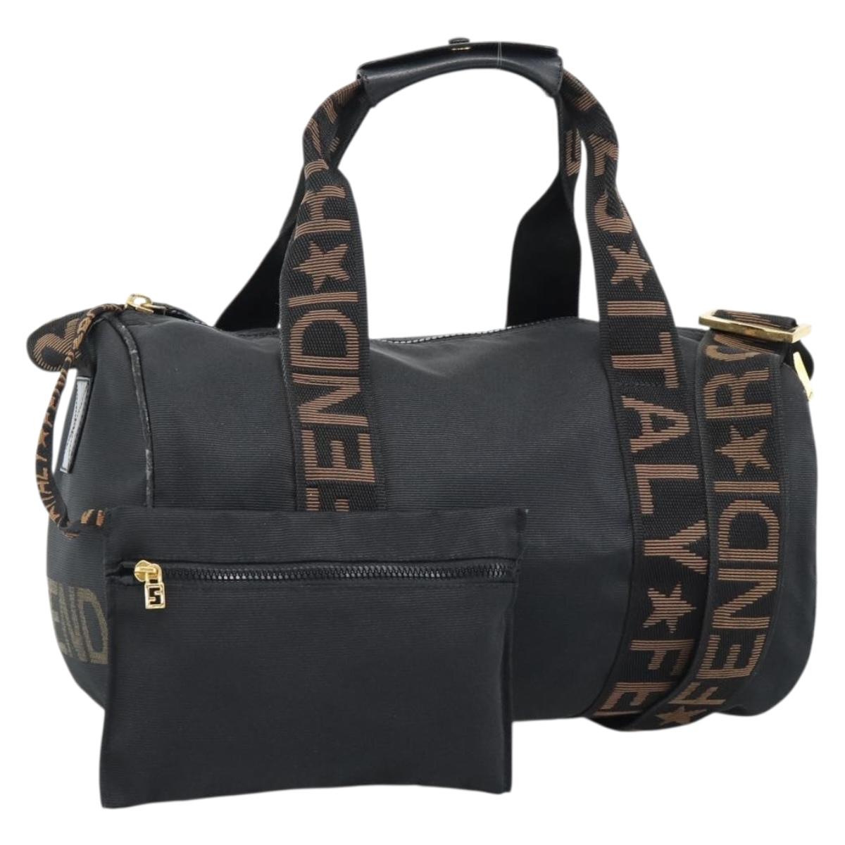 FENDI Hand Bag Canvas 2way Black Gold Auth bs35369