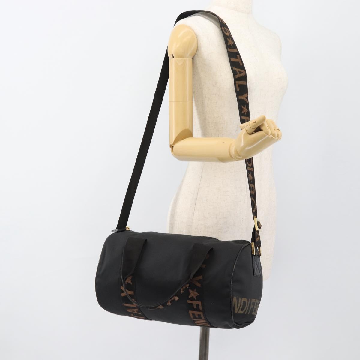 FENDI Hand Bag Canvas 2way Black Gold Auth bs35369