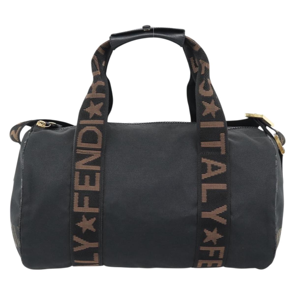 FENDI Hand Bag Canvas 2way Black Gold Auth bs35369