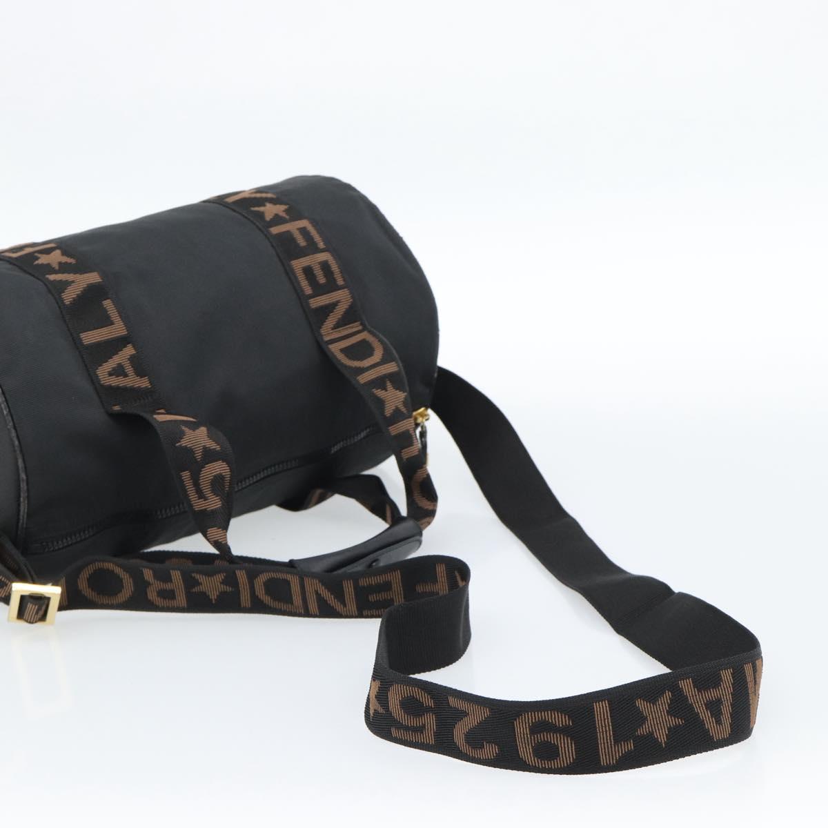 FENDI Hand Bag Canvas 2way Black Gold Auth bs35369