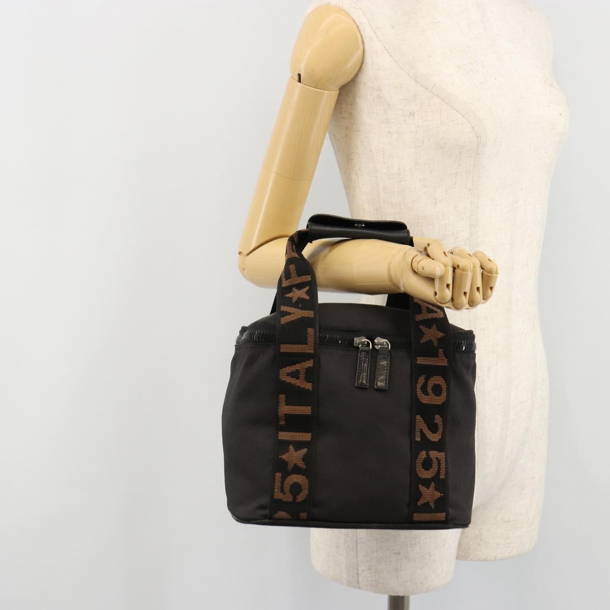 FENDI Hand Bag Canvas Black Silver Auth bs35371