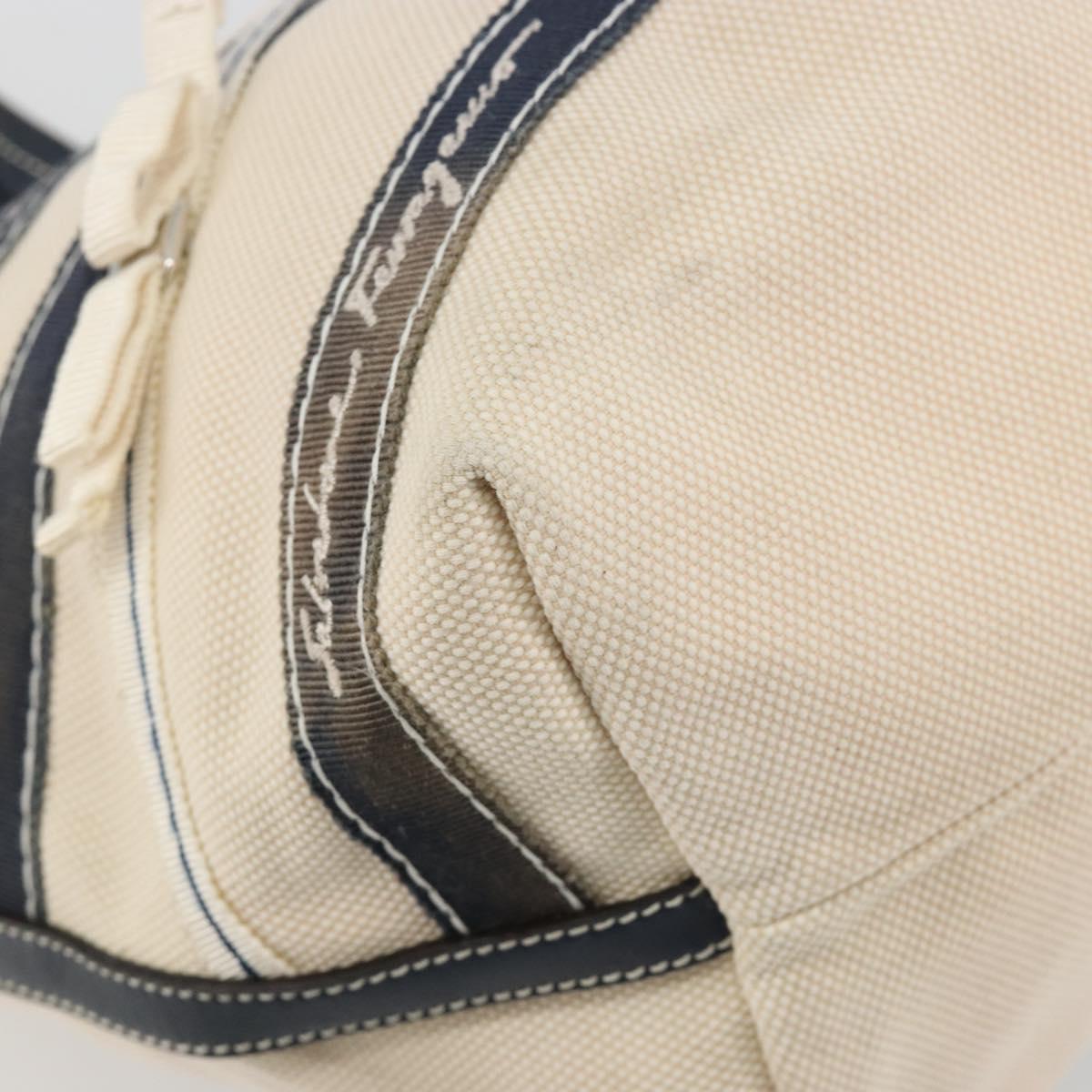 Salvatore Ferragamo Tote Bag Canvas White Silver Auth bs35372