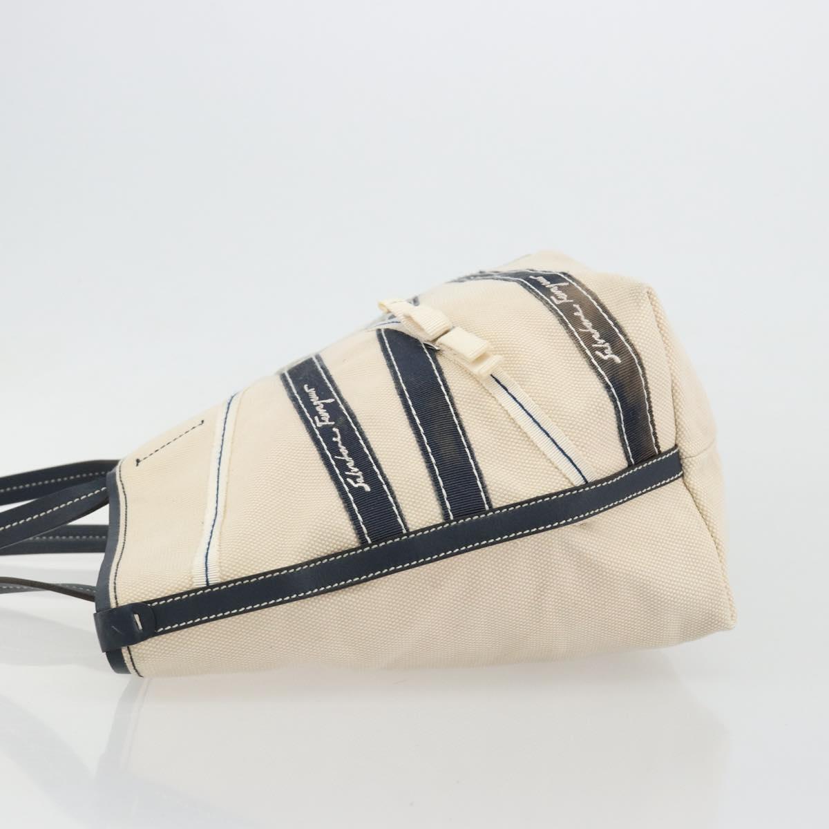 Salvatore Ferragamo Tote Bag Canvas White Silver Auth bs35372