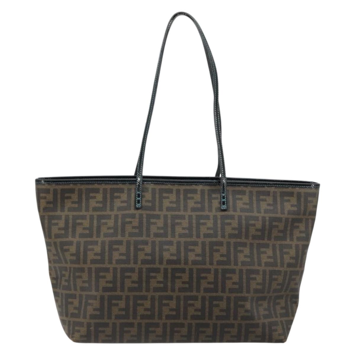 FENDI Zucca Canvas Tote Bag PVC Black Brown Auth bs35373