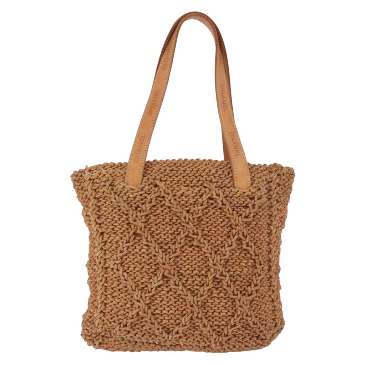 CHANEL Tote Bag Raffia Brown CC Auth bs35379A