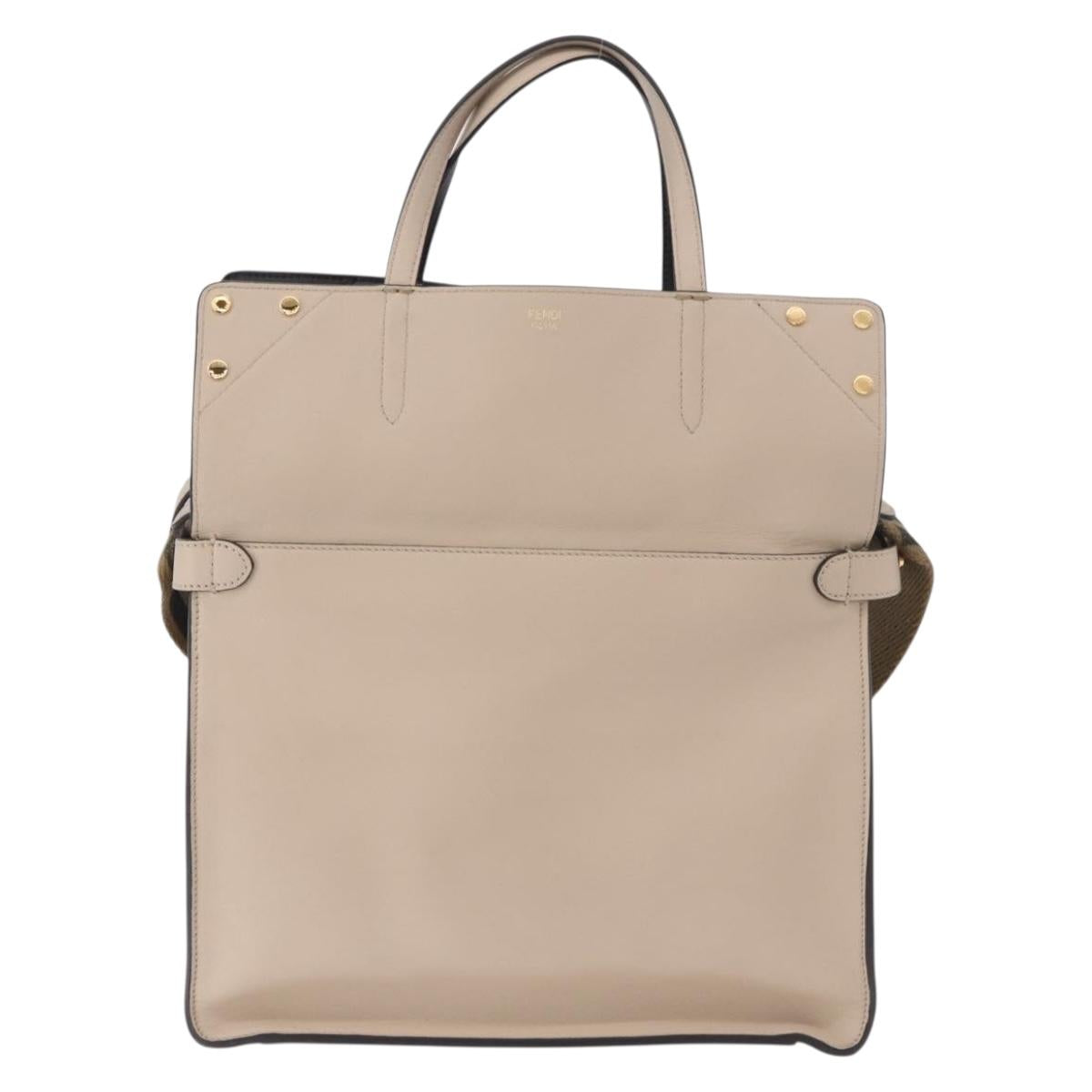 FENDI Flip Tote Bag Leather 3way Navy Gold Auth bs35380A