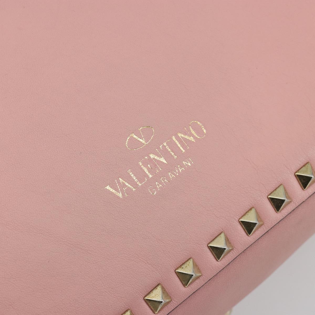 VALENTINO Rock Studs Tote Bag Leather Pink Gold Auth bs35382
