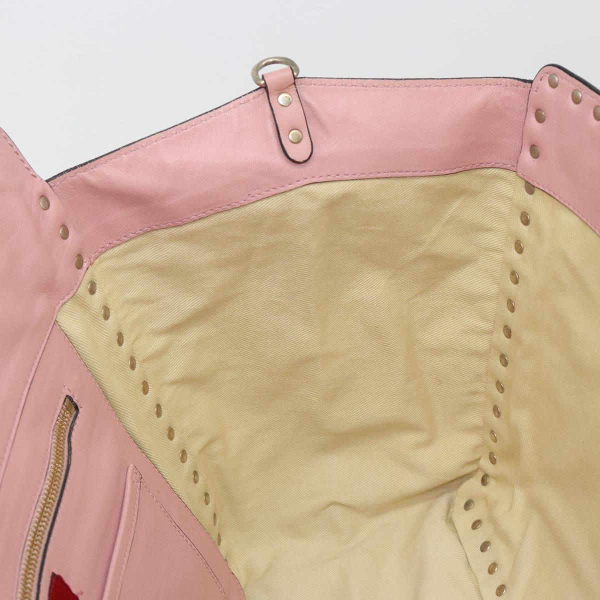 VALENTINO Rock Studs Tote Bag Leather Pink Gold Auth bs35382