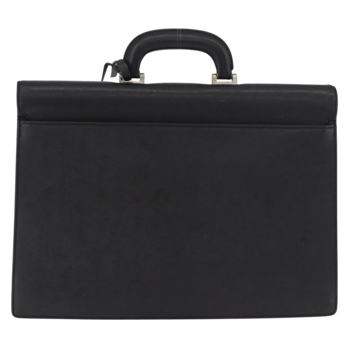 BURBERRY Business Bag Leather Black Silver Auth bs35383