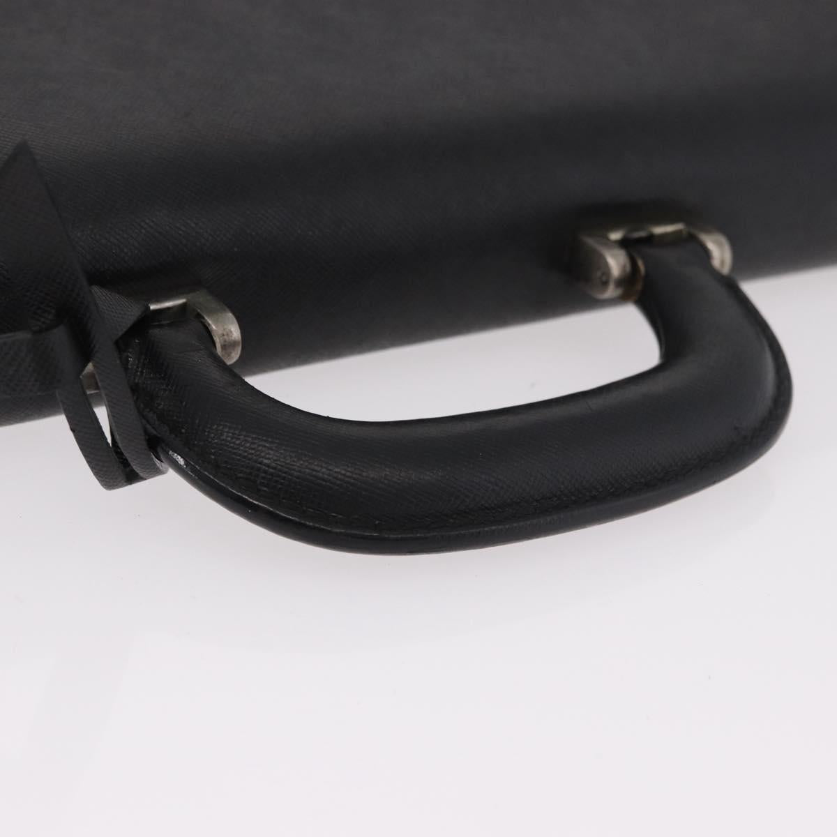 BURBERRY Business Bag Leather Black Silver Auth bs35383