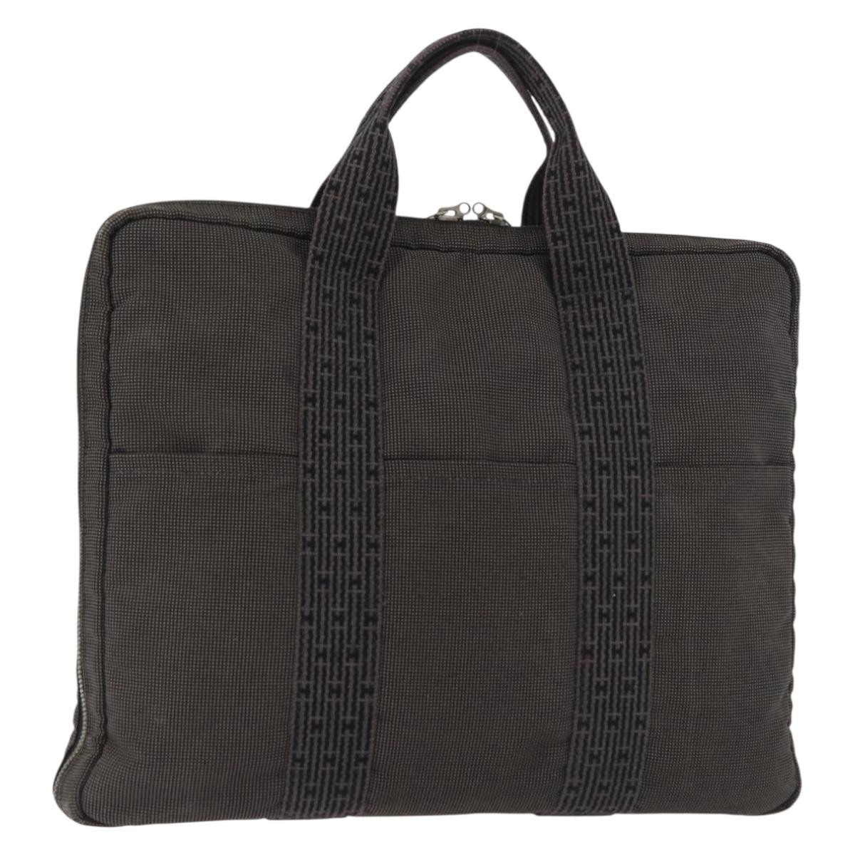 HERMES Her Line Hand Bag Canvas Black Silver Auth bs35384