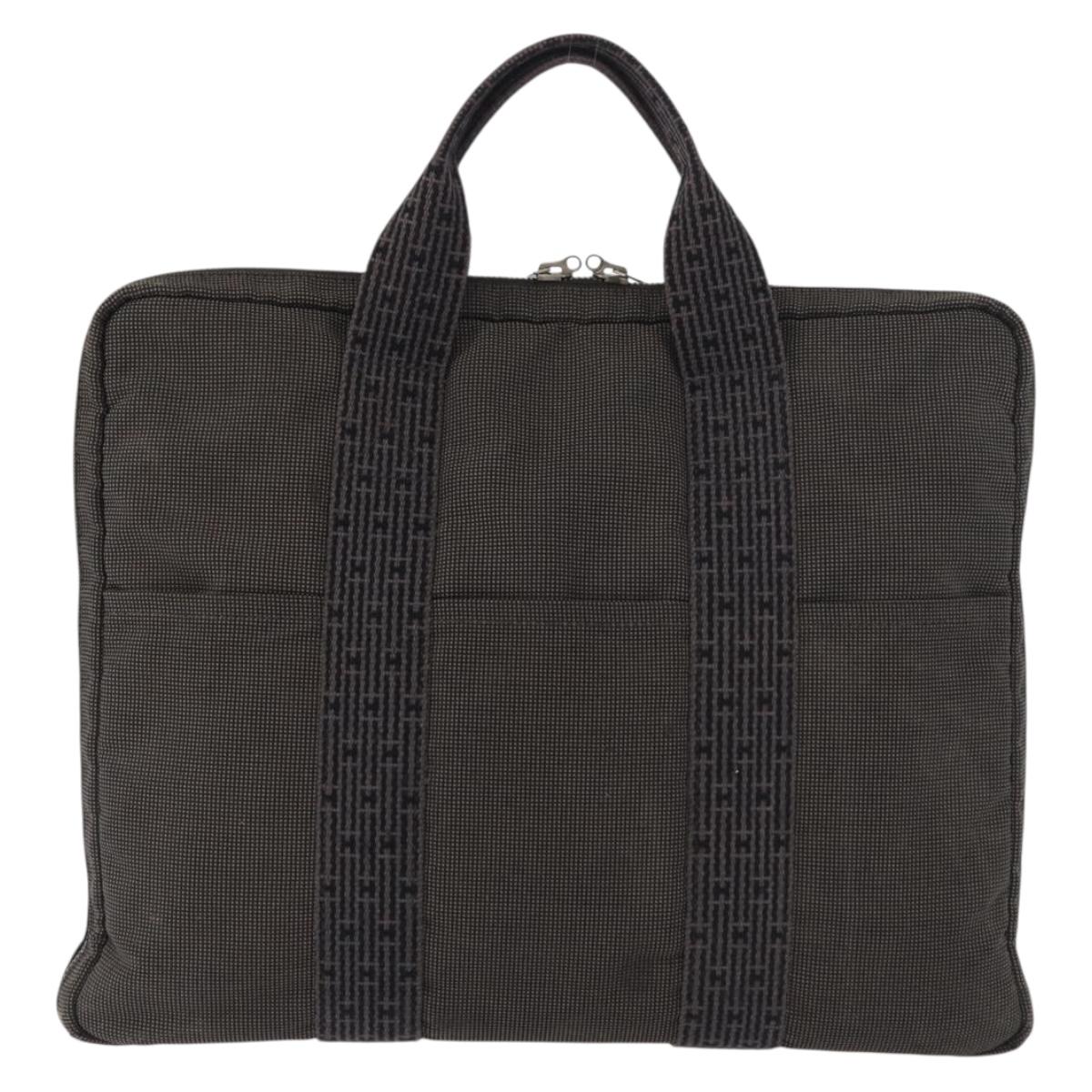 HERMES Her Line Hand Bag Canvas Black Silver Auth bs35384