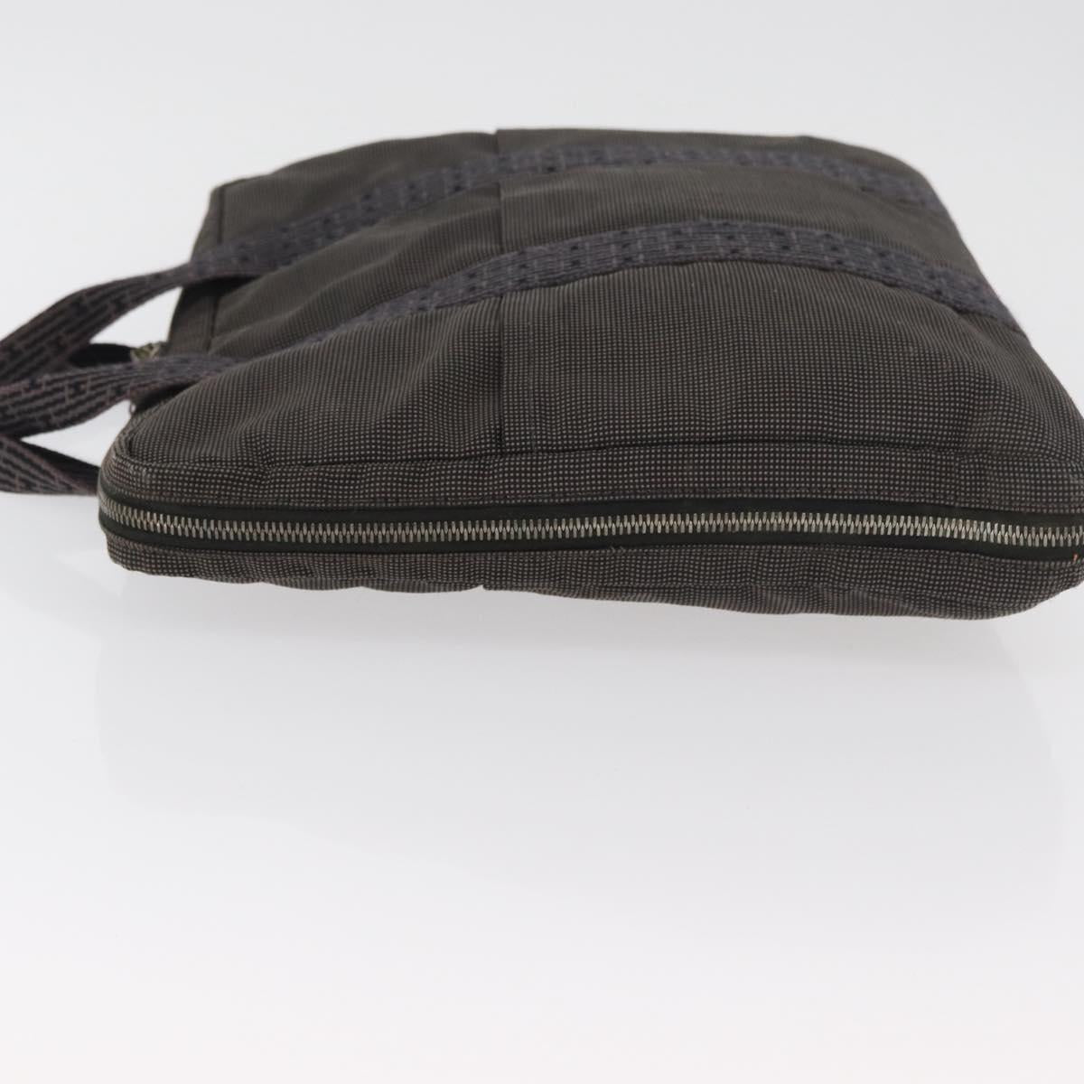 HERMES Her Line Hand Bag Canvas Black Silver Auth bs35384