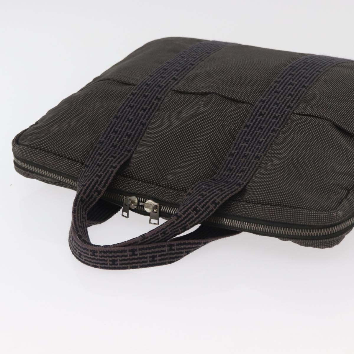 HERMES Her Line Hand Bag Canvas Black Silver Auth bs35384