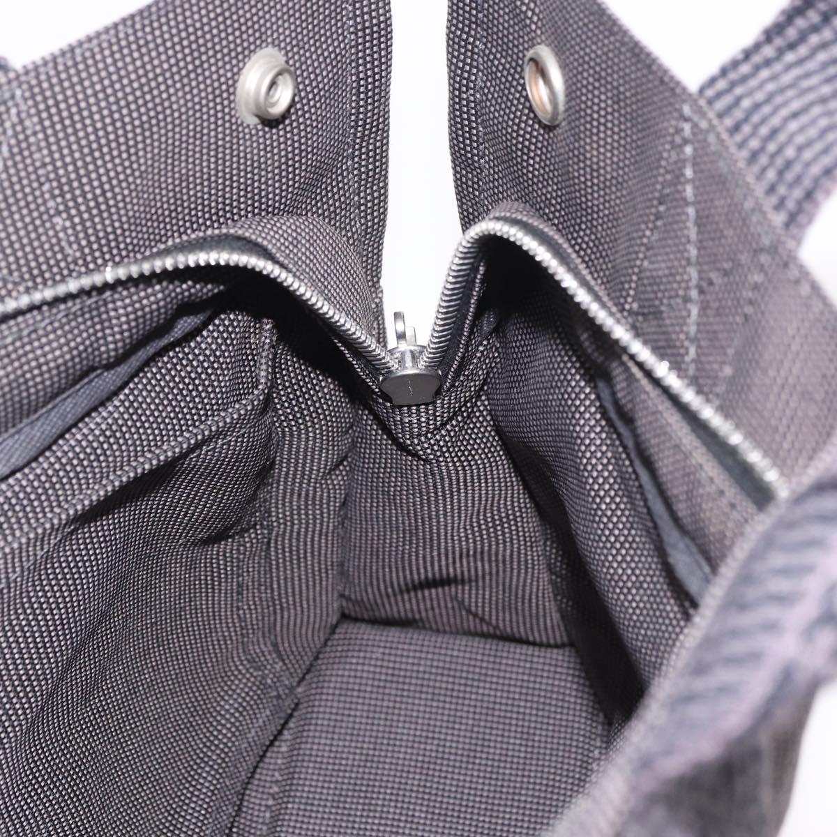HERMES Her Line Hand Bag Canvas Black Silver Auth bs35385A