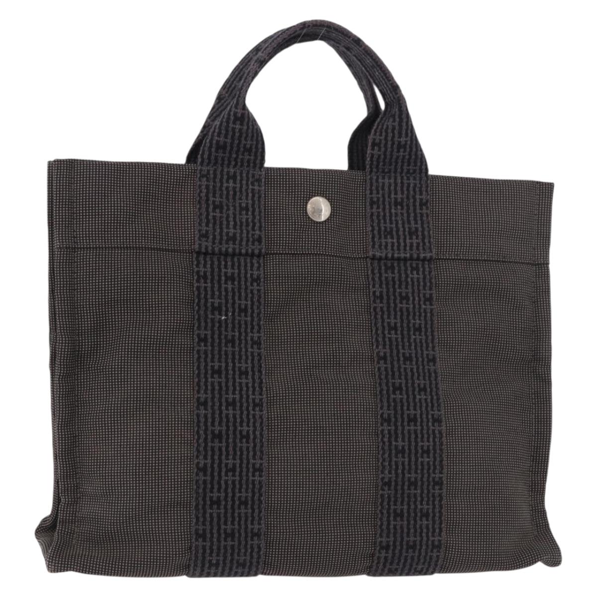 HERMES Her Line Hand Bag Canvas Black Silver Auth bs35385A