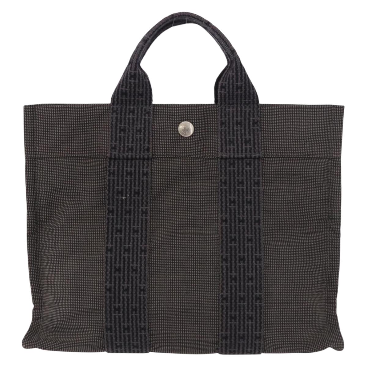 HERMES Her Line Hand Bag Canvas Black Silver Auth bs35385A