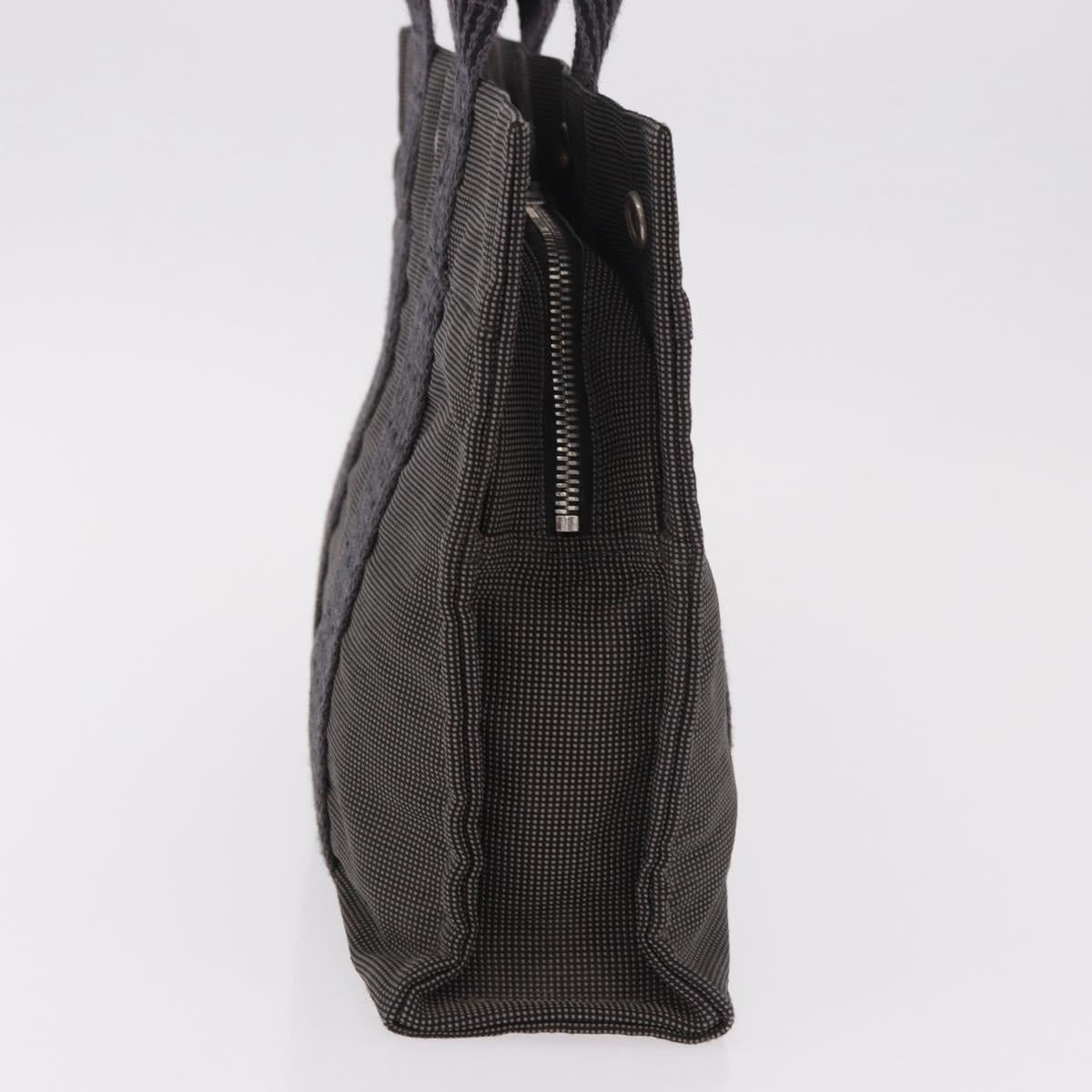 HERMES Her Line Hand Bag Canvas Black Silver Auth bs35385A