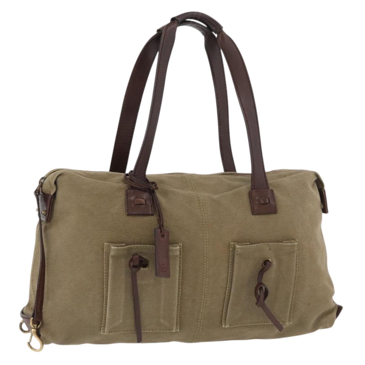 GUCCI Shoulder Bag Canvas Outlet Khaki Gold 109132 Auth bs35390