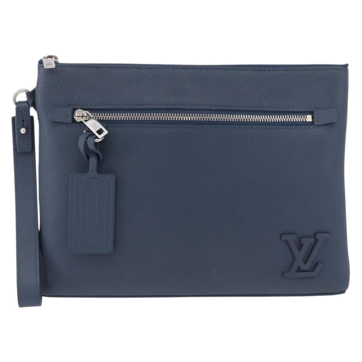 LOUIS VUITTON Takeoff Pouch Cowhide leather Blue Atlantic M82813 Auth bs35391A