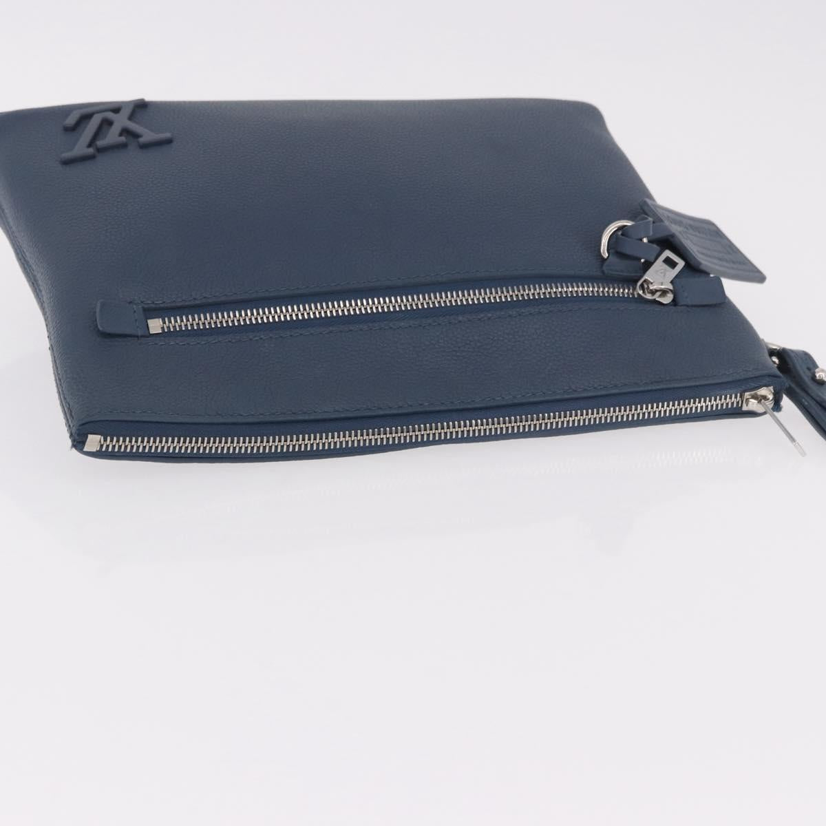 LOUIS VUITTON Takeoff Pouch Cowhide leather Blue Atlantic M82813 Auth bs35391A