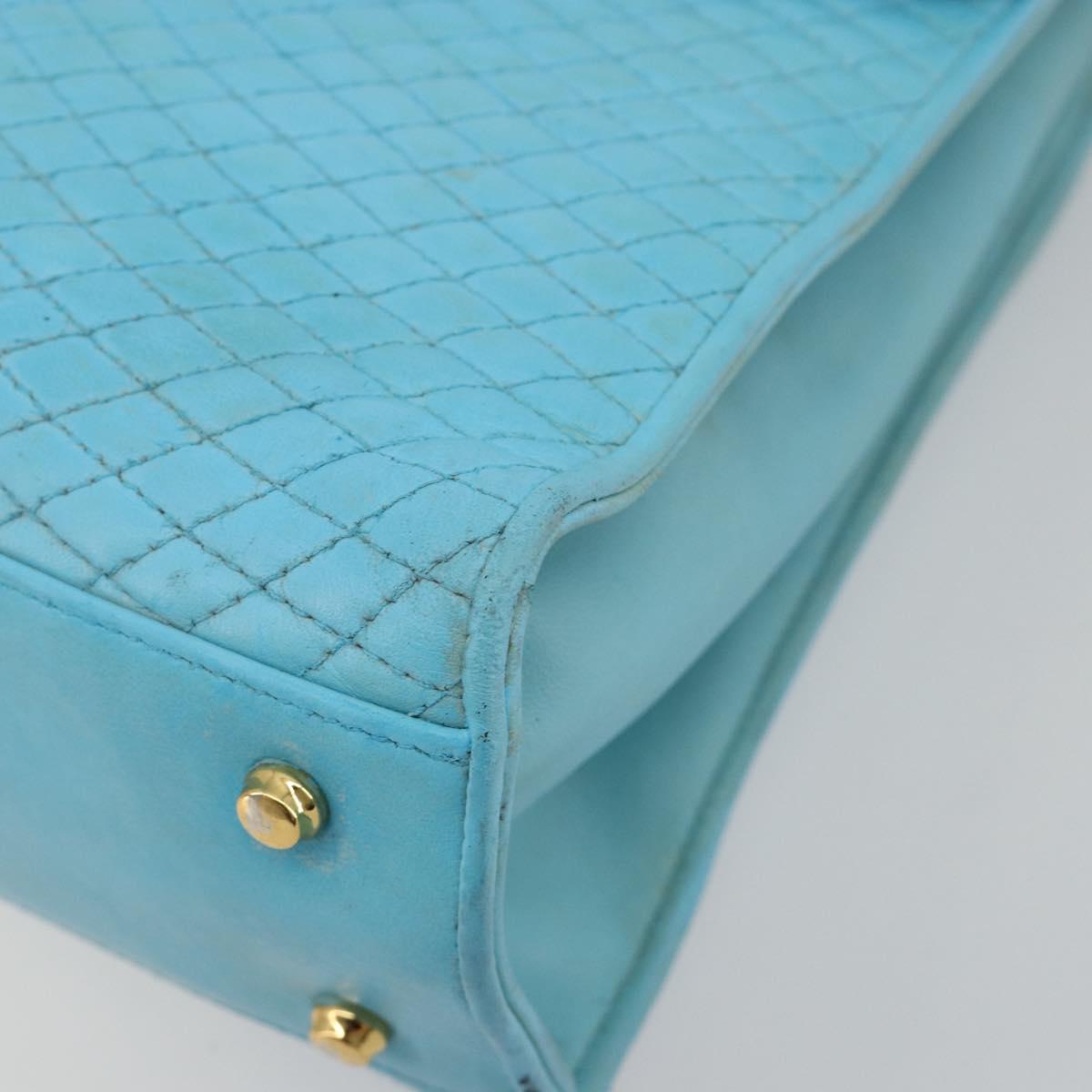BALLY Hand Bag Leather 2way Light Blue Gold Auth bs35393