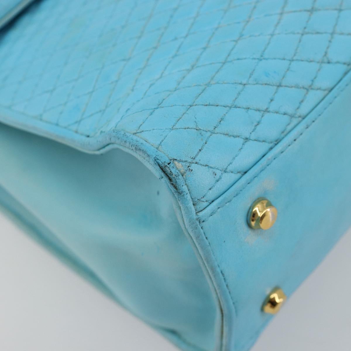 BALLY Hand Bag Leather 2way Light Blue Gold Auth bs35393