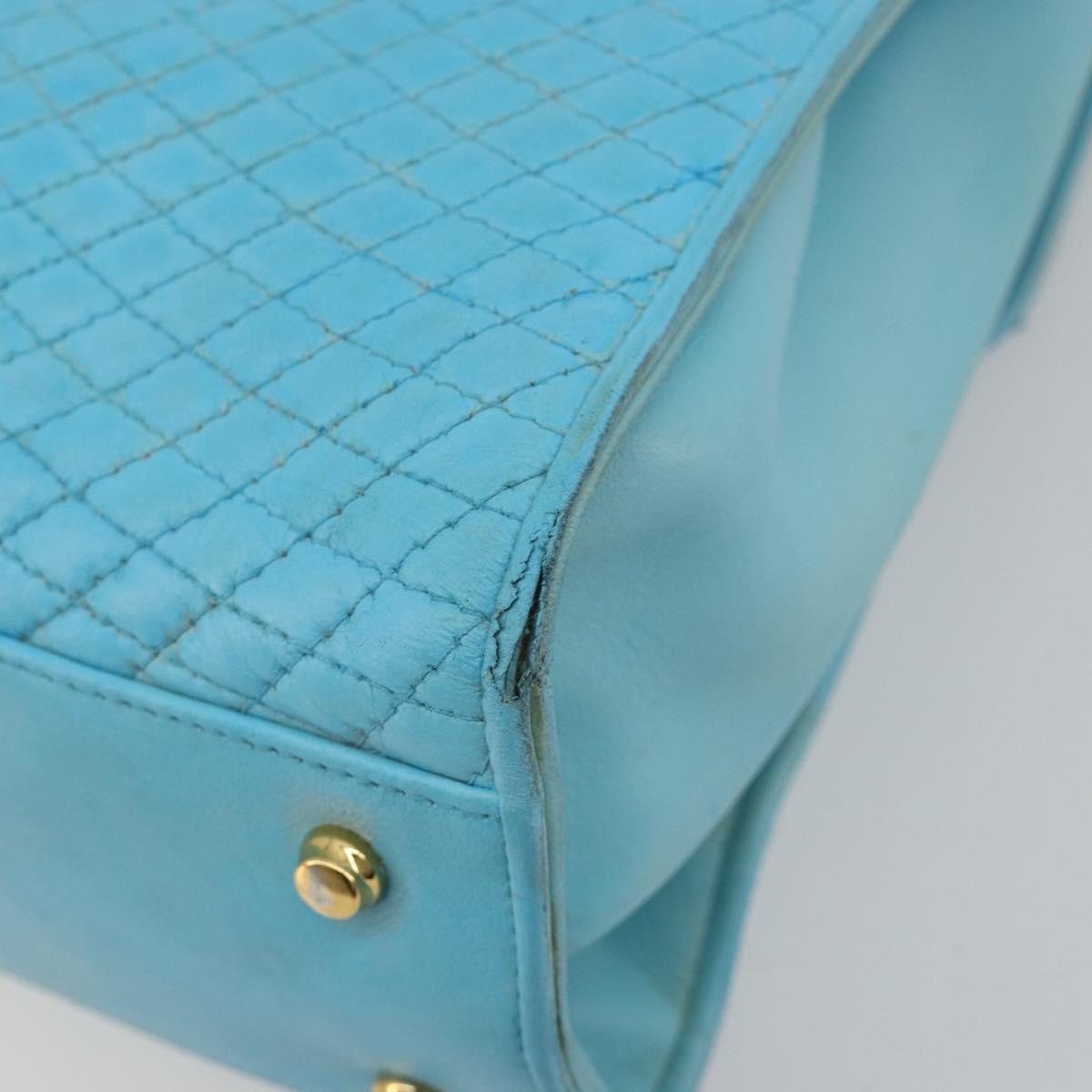 BALLY Hand Bag Leather 2way Light Blue Gold Auth bs35393