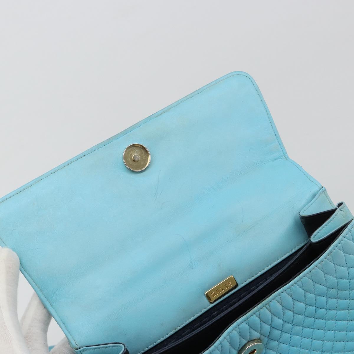 BALLY Hand Bag Leather 2way Light Blue Gold Auth bs35393