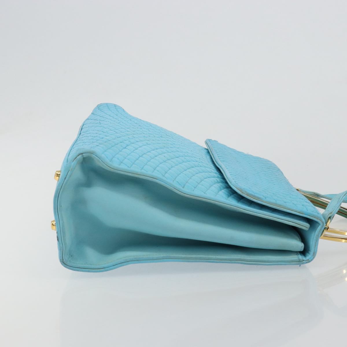 BALLY Hand Bag Leather 2way Light Blue Gold Auth bs35393