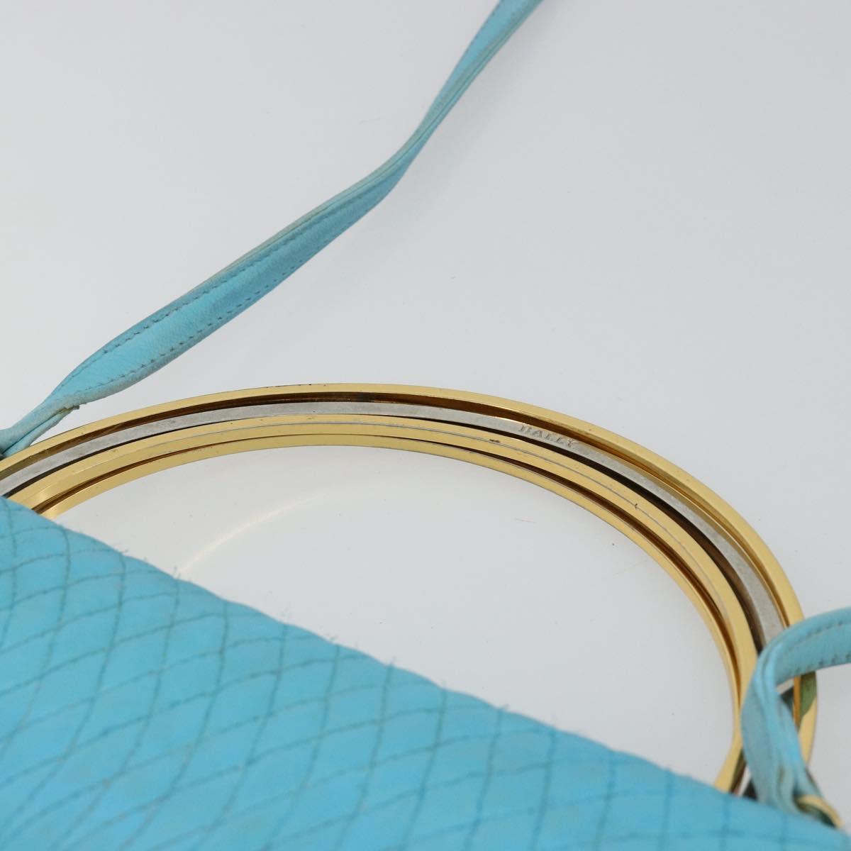 BALLY Hand Bag Leather 2way Light Blue Gold Auth bs35393