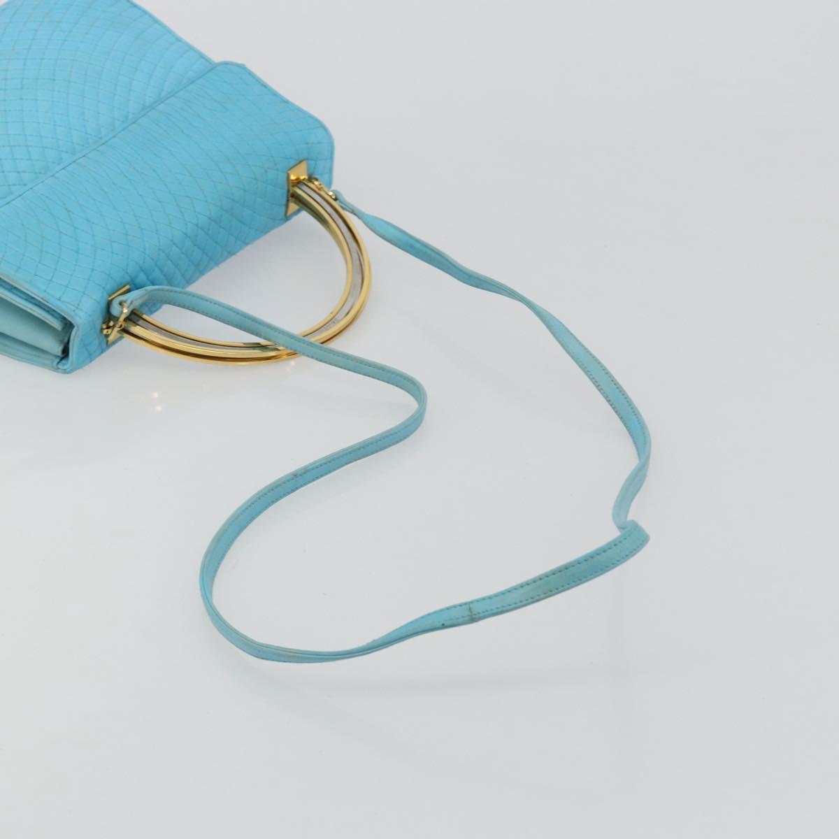 BALLY Hand Bag Leather 2way Light Blue Gold Auth bs35393
