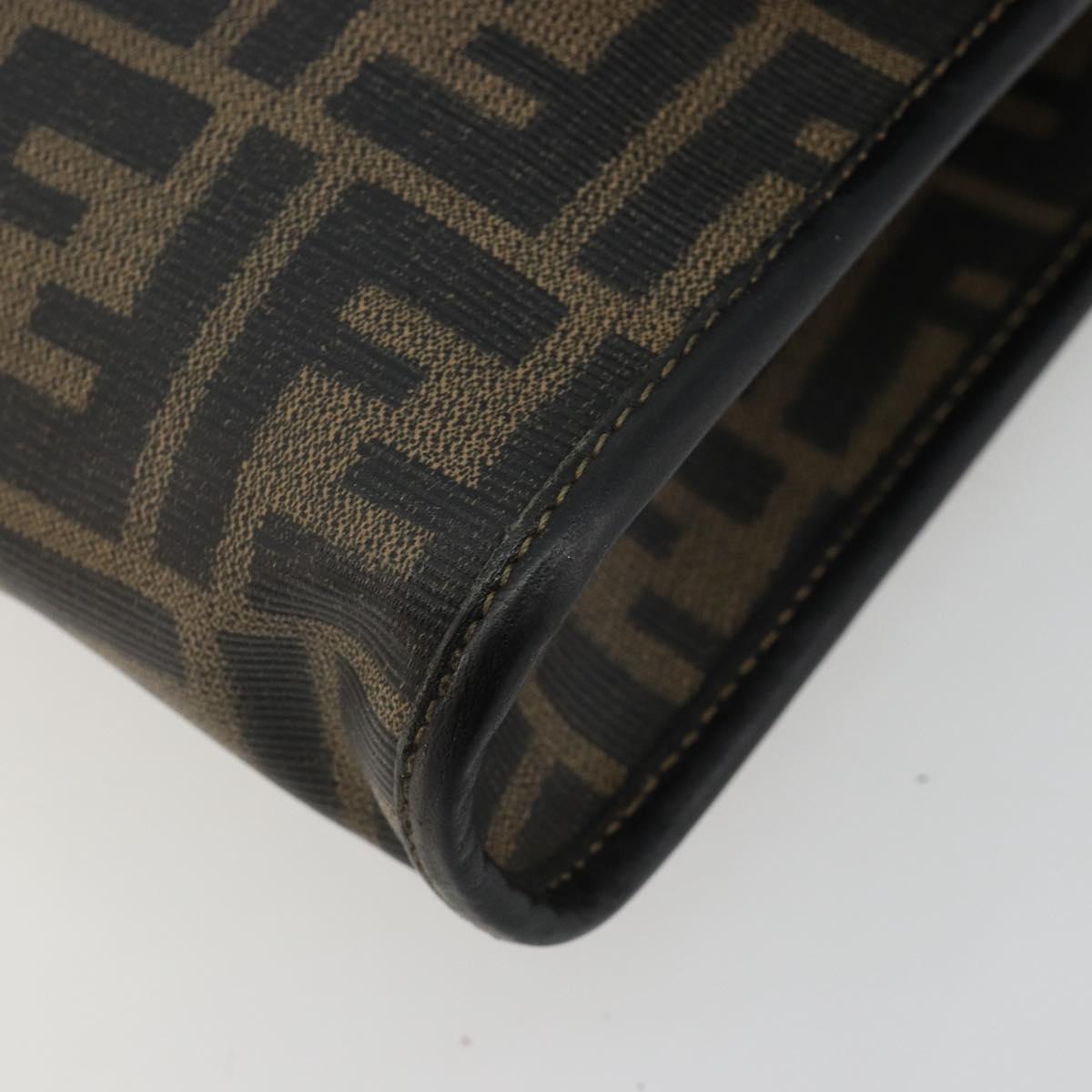 FENDI Zucca Canvas Shoulder Bag PVC Black Brown Auth bs35394A
