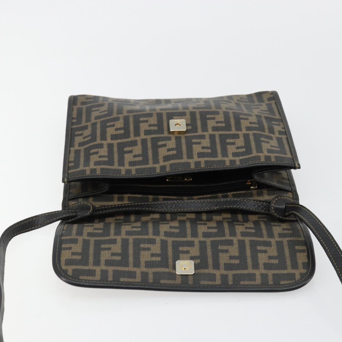 FENDI Zucca Canvas Shoulder Bag PVC Black Brown Auth bs35394A