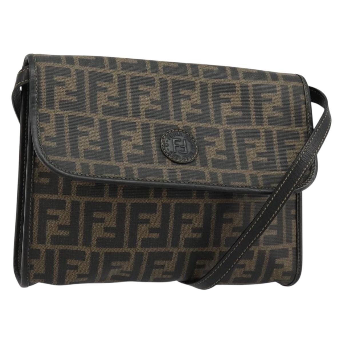 FENDI Zucca Canvas Shoulder Bag PVC Black Brown Auth bs35394A